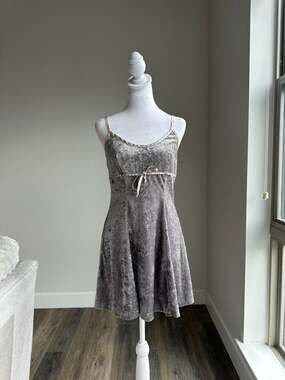 City Triangles Green Gray Crushed Velvet Babydoll Slip Dress Mini Strappy Y2K